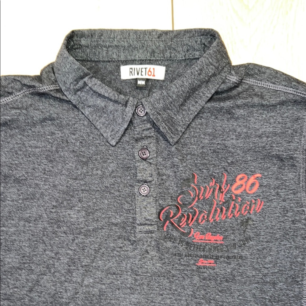 NWOT - RIVET61 Classic Gray Polo Shirt with Embroidered Chest Design - Picture 4 of 7